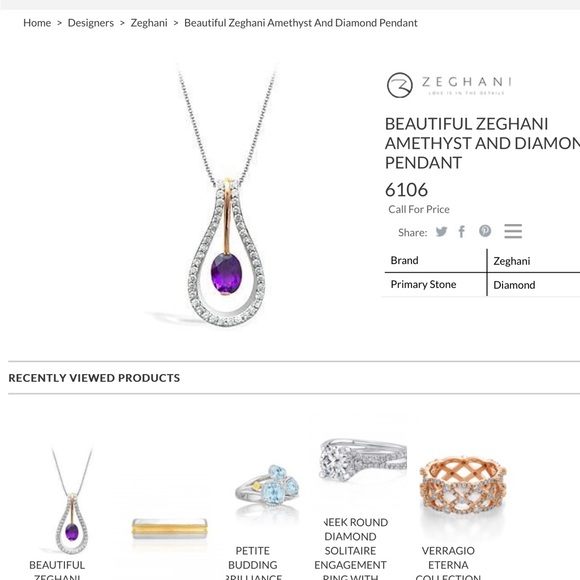 Zeghani Amethyst & Diamond Two-tone sterling silver Necklace